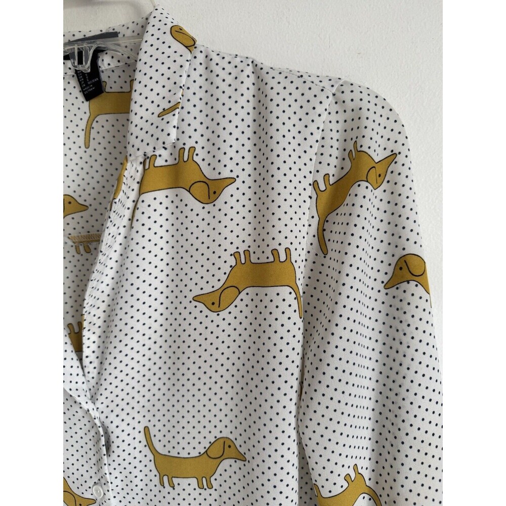 F21 Dachshund Dog Print Button Down Blouse Forever 21 Small - Picture 9 of 12